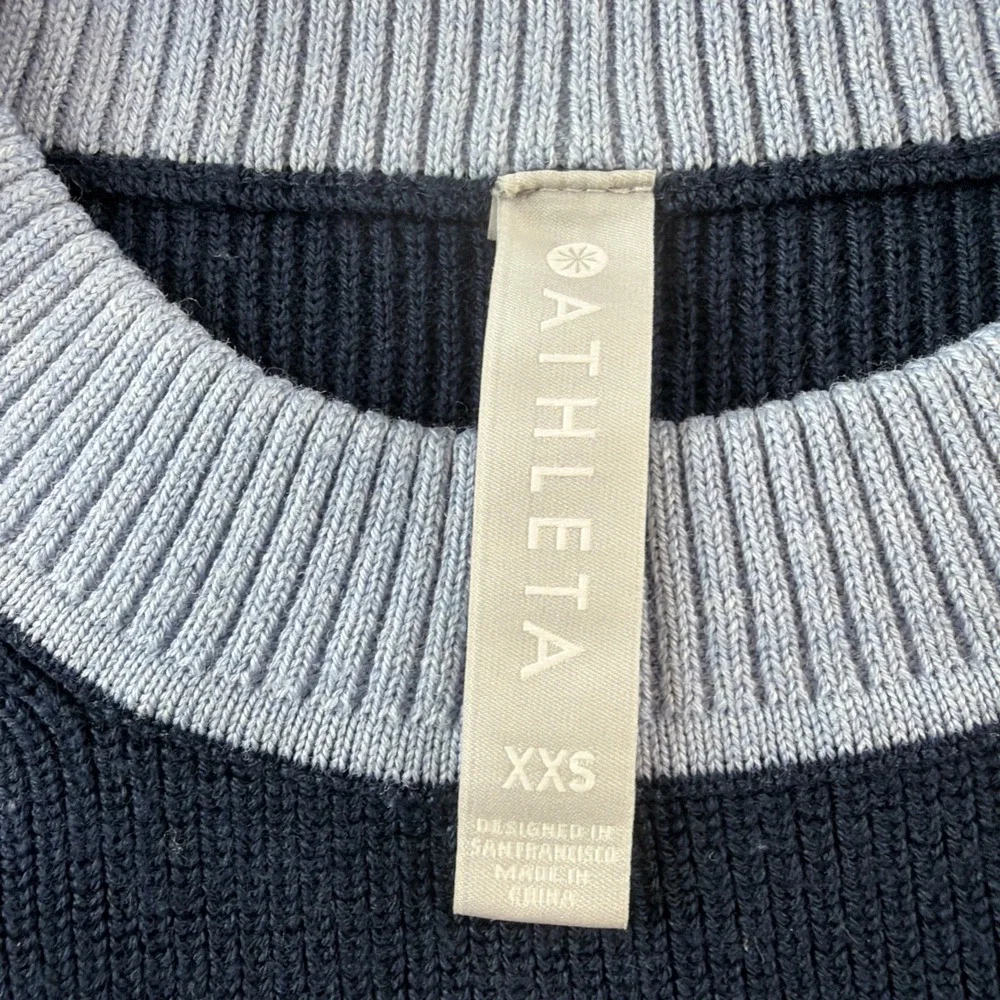 Athleta Women's XXS Merino Wool Blend Sweater Navy Blue Colorblock Pocket
